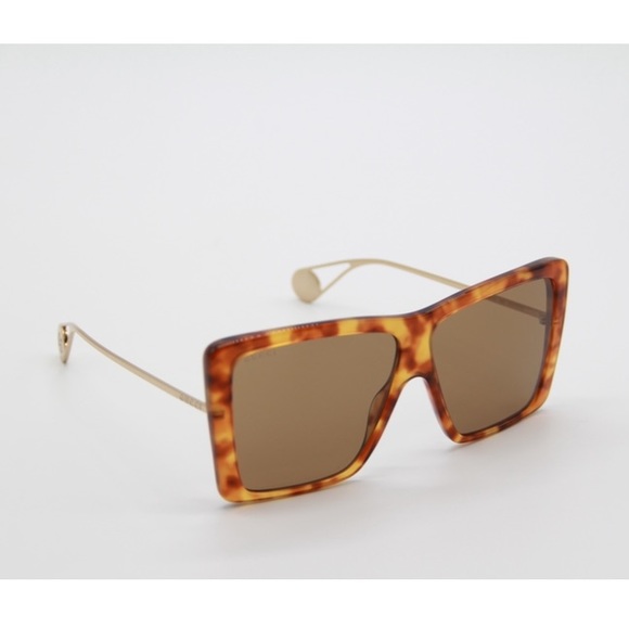 NEW GG0434S 003 GUCCI SHIELD SUNGLASSES GG 0434A HAVANA GOLD - Picture 7 of 11